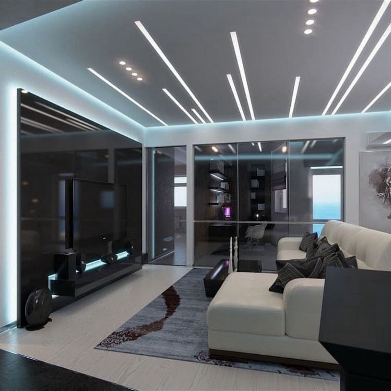 Backlit ceiling with linear fixtures, Brickell condo